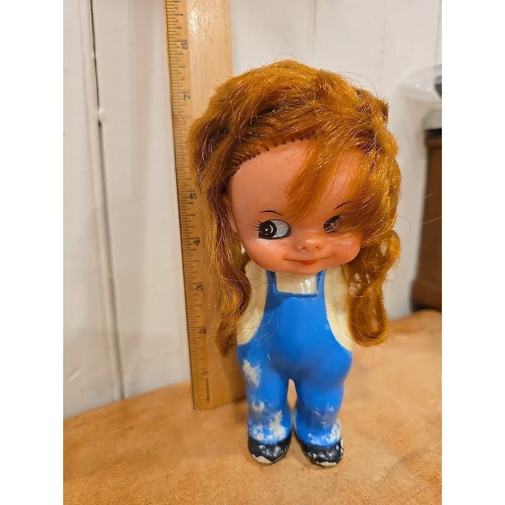 Vintage Aral petrol Station Advertising Rubber Girl Doll Strawberry Blonde Blue